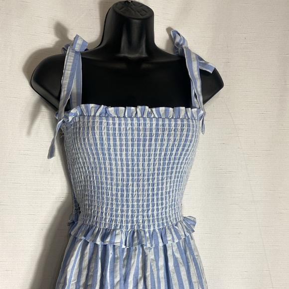 Cotton Adjustable Straps Boho Stripe Casual Flowy A Line Midi Dress with Pockets - Picture 10 of 15
